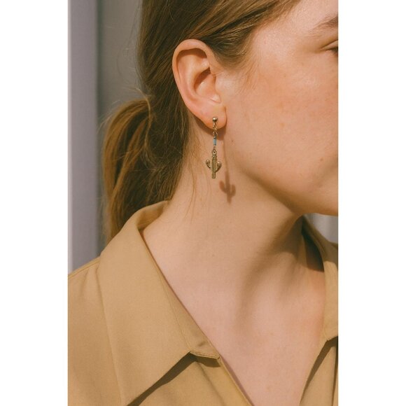 Cactus Desert Life Charm Dangle Earrings – Boho Southwestern Jewelry - Picture 1 of 5